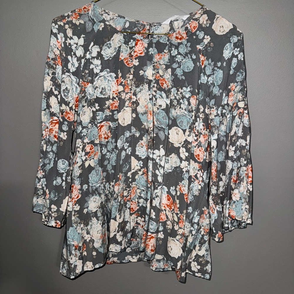 Gray, Pink, Blue Floral Blouse